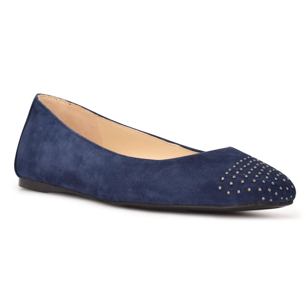 Ballerinas Nine West Aloha Studded Square-Toe Mujer Azul Marino | 0526BNJAK