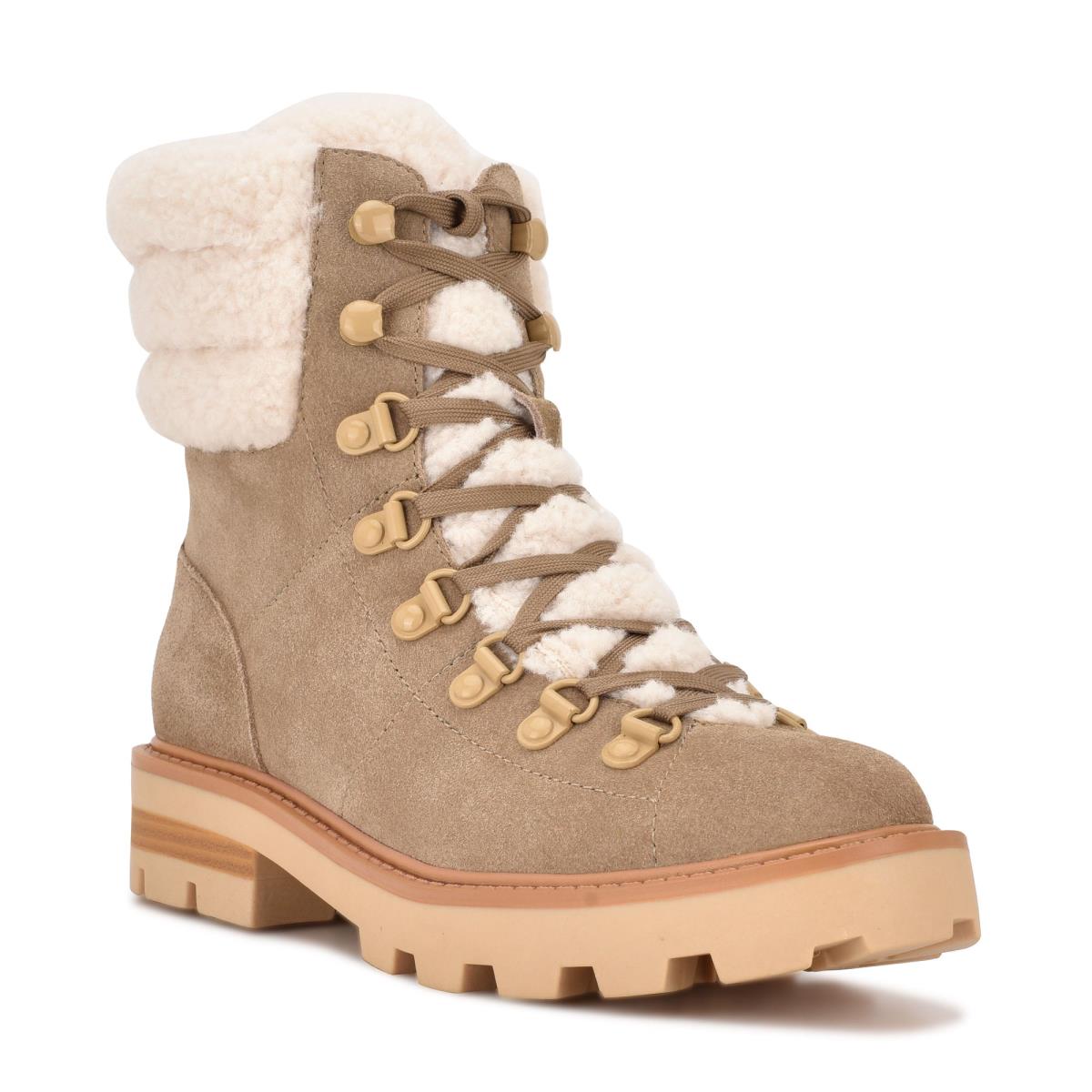 Booties Nine West Rima Combat Lug Sole Mujer Beige Claro | 3541MANZC