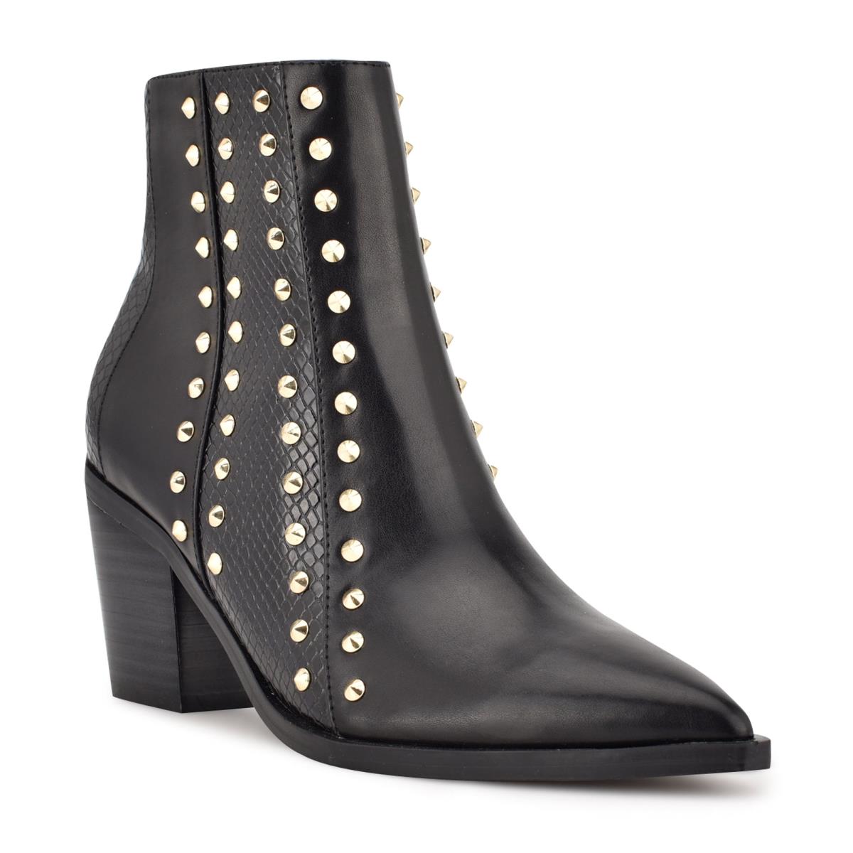 Booties Nine West What Studded Block Heel Mujer Negras | 1452OKVEF