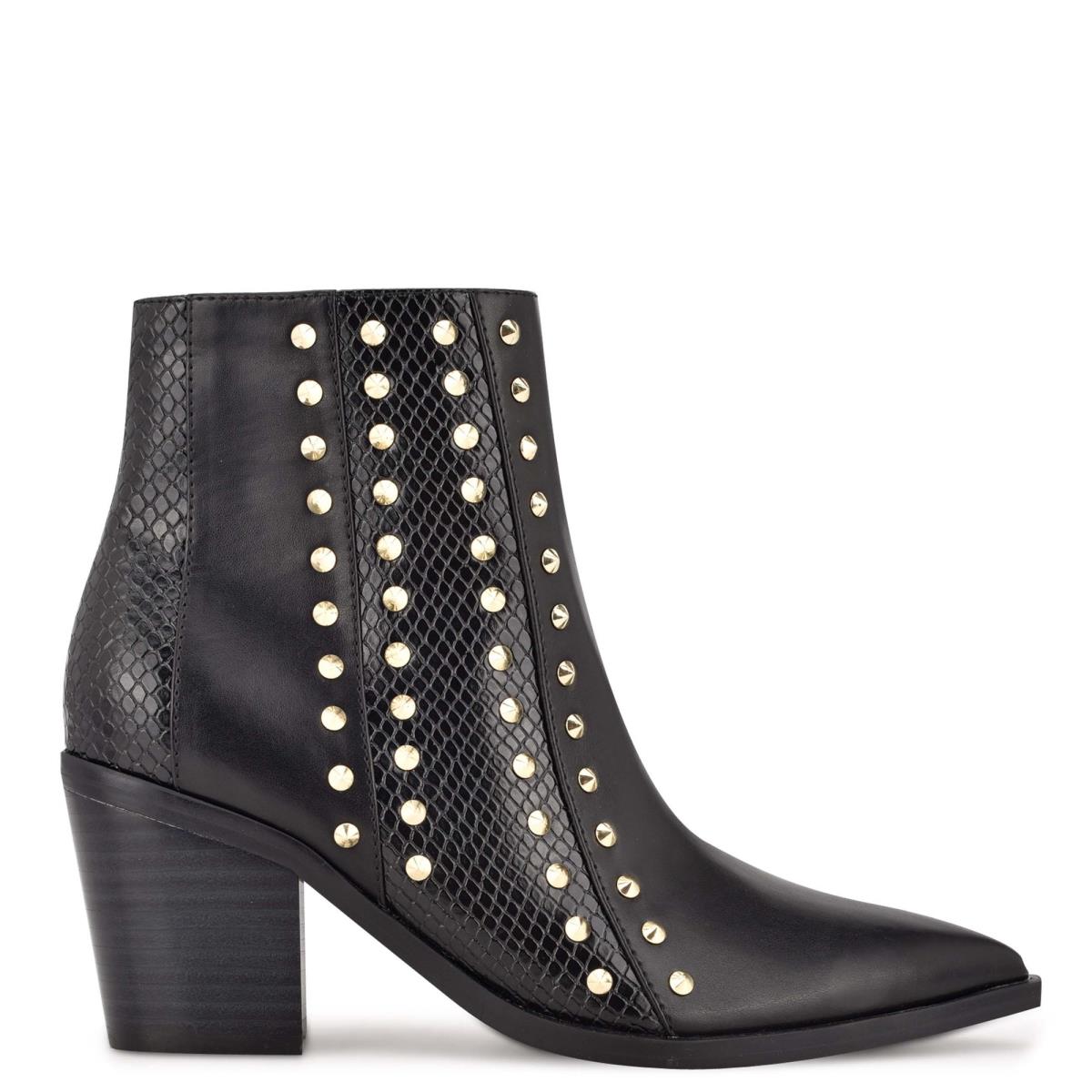 Booties Nine West What Studded Block Heel Mujer Negras | 1452OKVEF