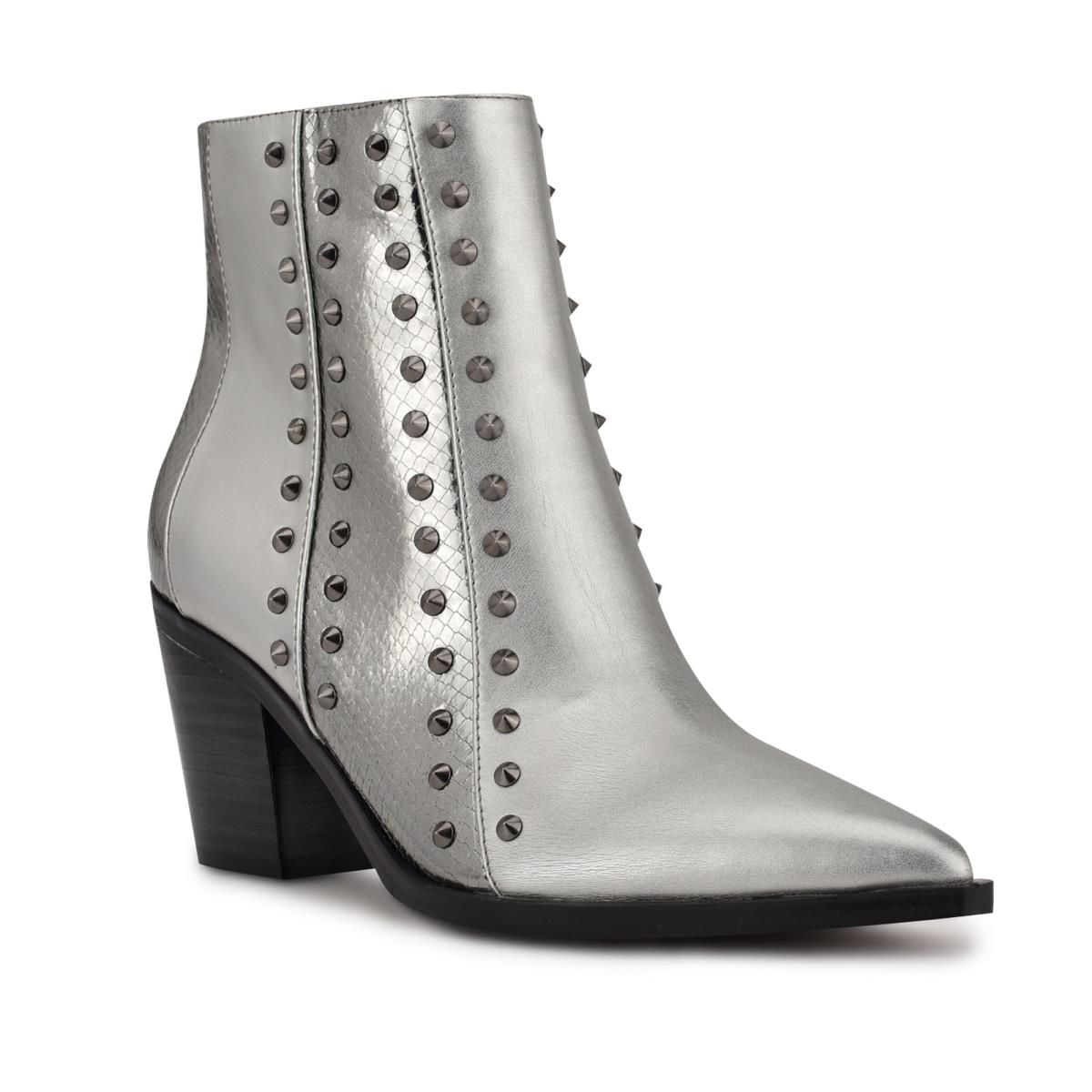 Booties Nine West What Studded Block Heel Mujer Azules Gris | 7680RUDFN