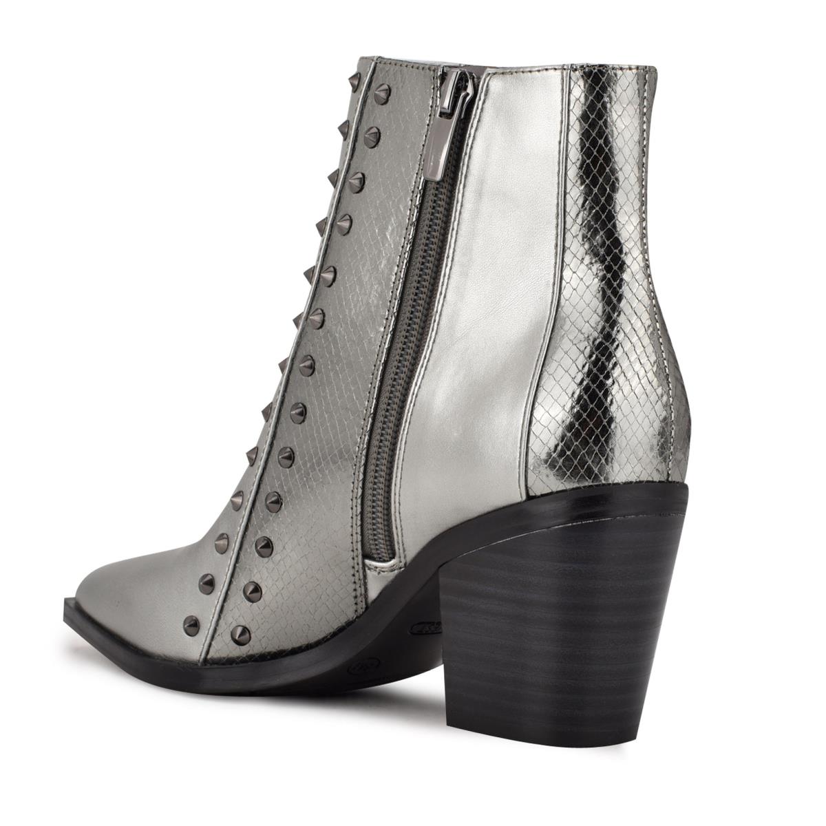 Booties Nine West What Studded Block Heel Mujer Azules Gris | 7680RUDFN