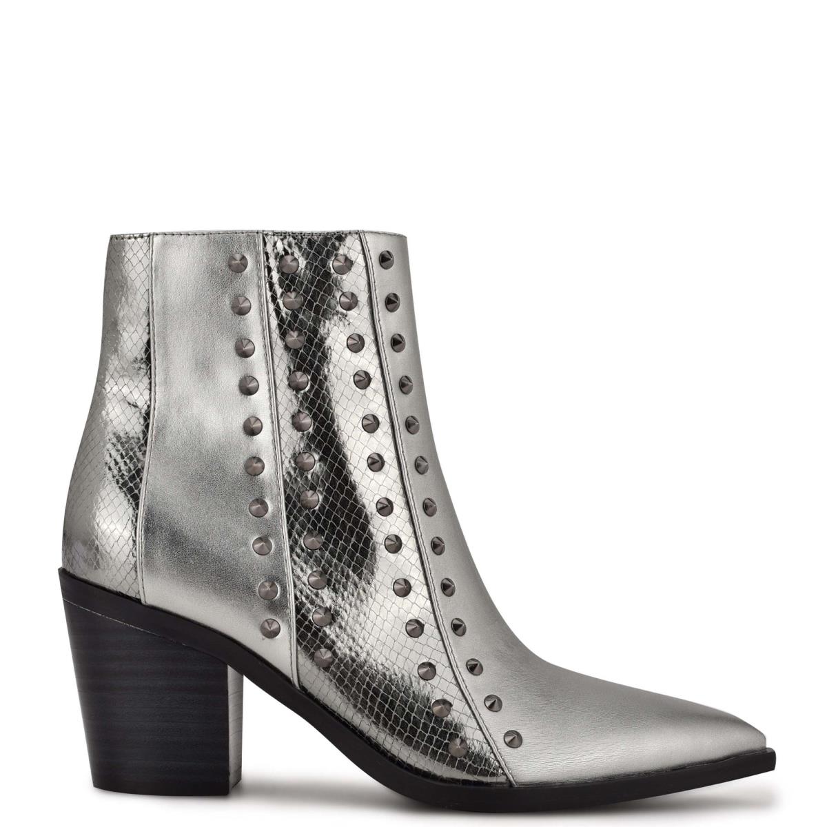 Booties Nine West What Studded Block Heel Mujer Azules Gris | 7680RUDFN