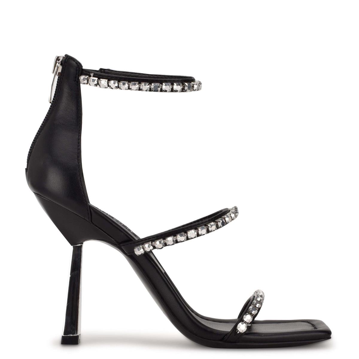 Dress Sandals Nine West Vavoom Rhinestone Strappy Mujer Negras Plateadas | 2659LOJVI