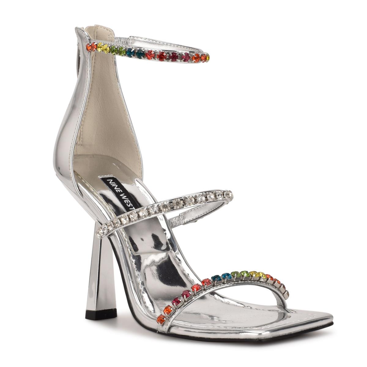 Dress Sandals Nine West Vavoom Rhinestone Strappy Mujer Plateadas Multicolor | 3184AUKBV