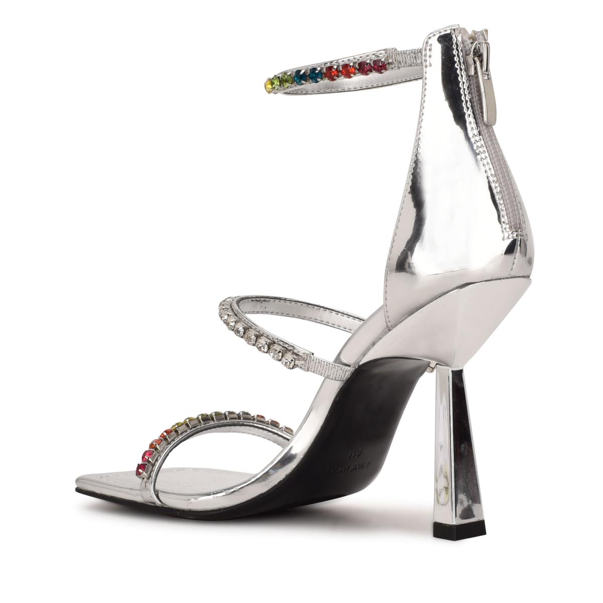 Dress Sandals Nine West Vavoom Rhinestone Strappy Mujer Plateadas Multicolor | 3184AUKBV