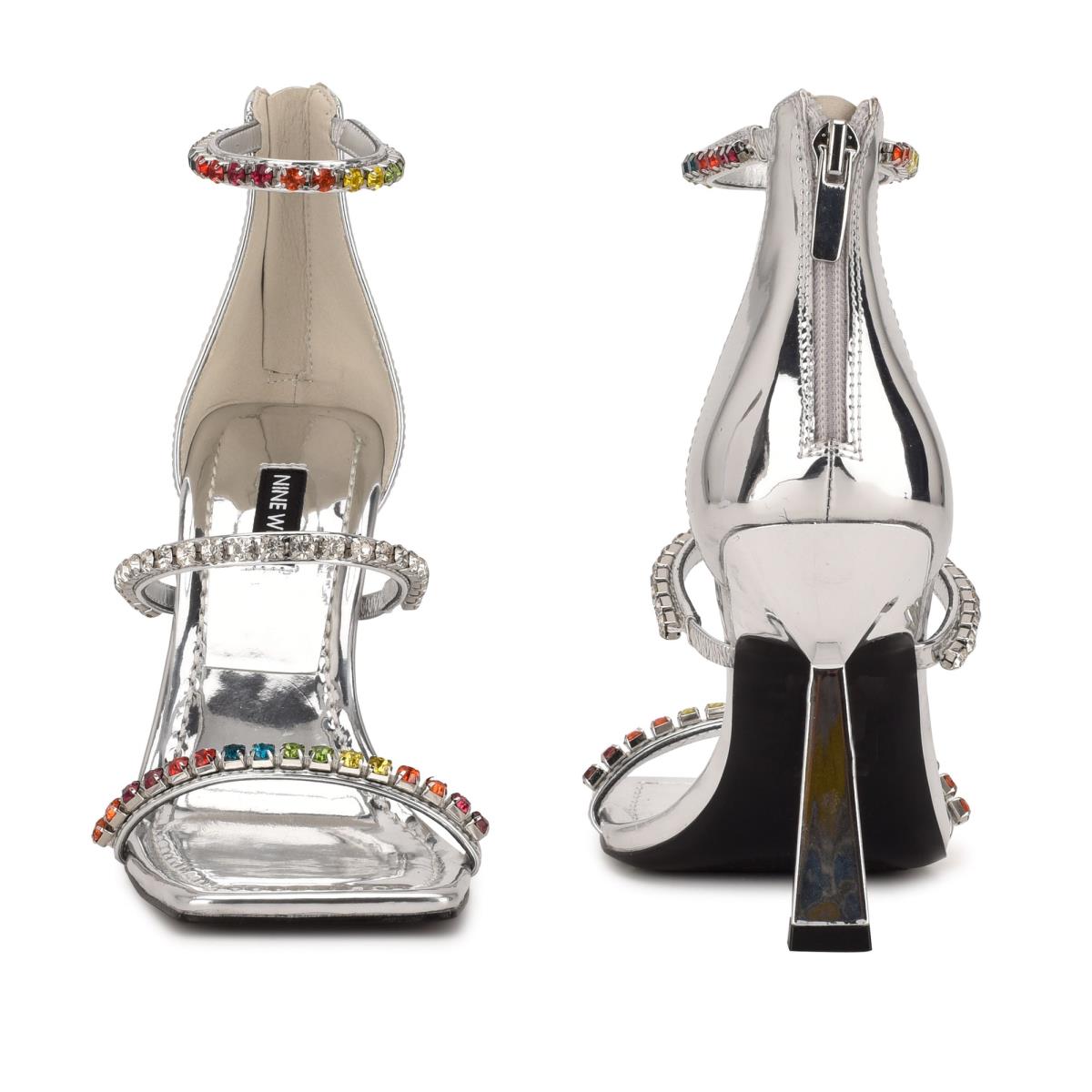 Dress Sandals Nine West Vavoom Rhinestone Strappy Mujer Plateadas Multicolor | 3184AUKBV