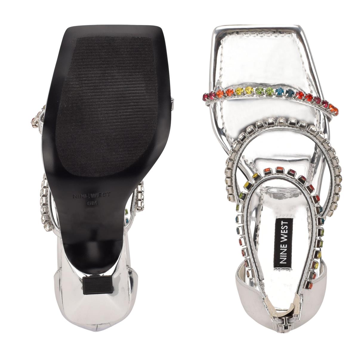 Dress Sandals Nine West Vavoom Rhinestone Strappy Mujer Plateadas Multicolor | 3184AUKBV