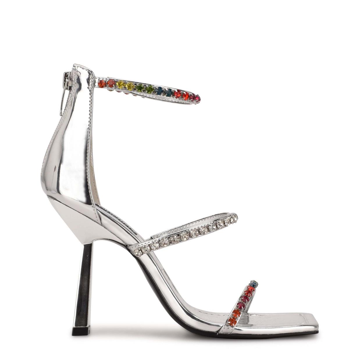 Dress Sandals Nine West Vavoom Rhinestone Strappy Mujer Plateadas Multicolor | 3184AUKBV