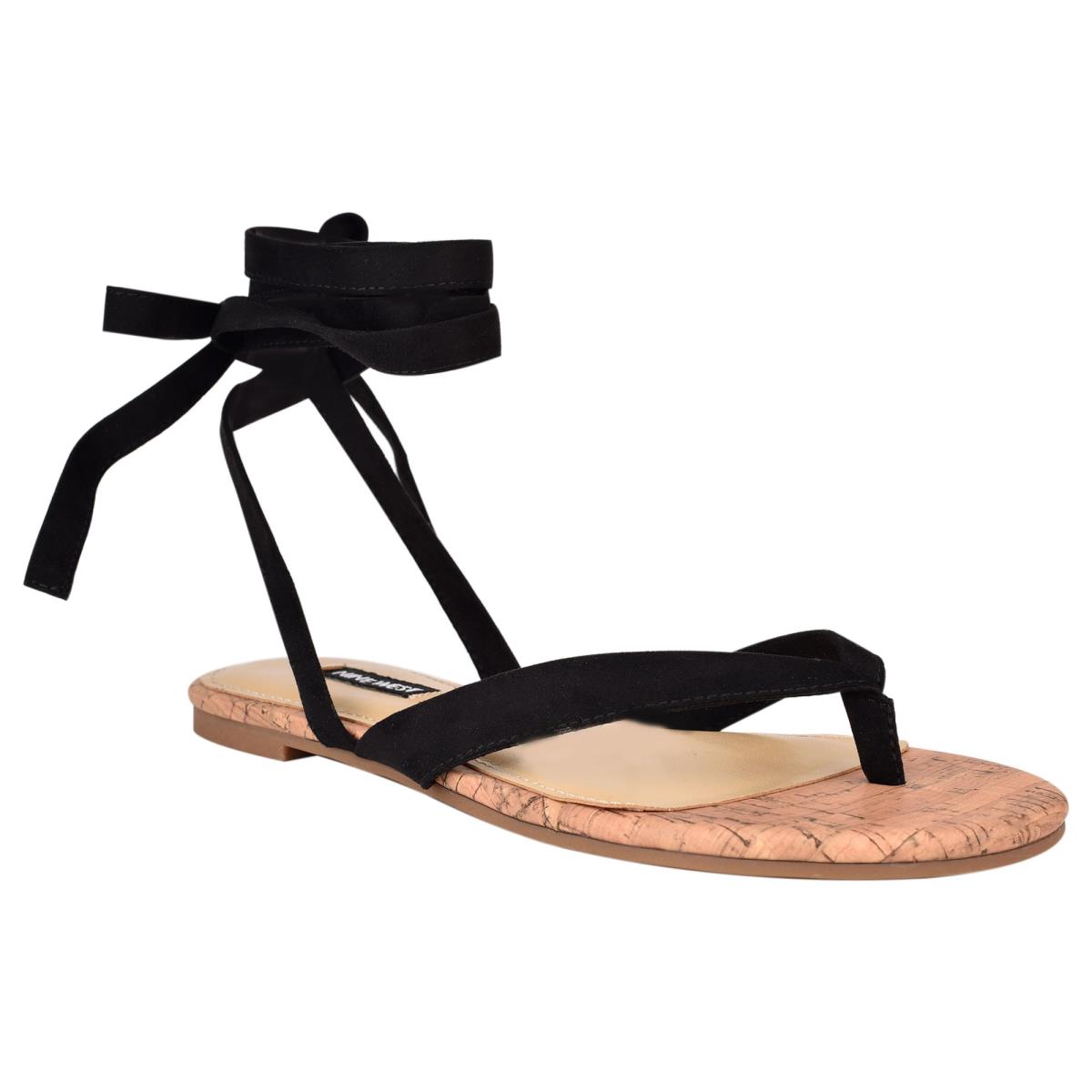 Flat Sandals Nine West Tiedup Ankle Wrap Mujer Negras | 2746LXRCD