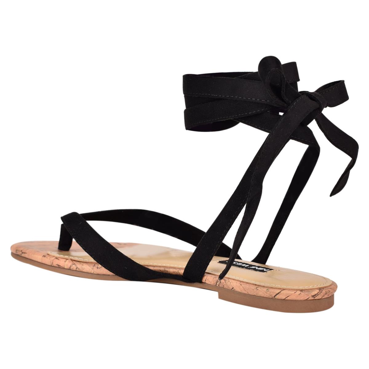 Flat Sandals Nine West Tiedup Ankle Wrap Mujer Negras | 2746LXRCD