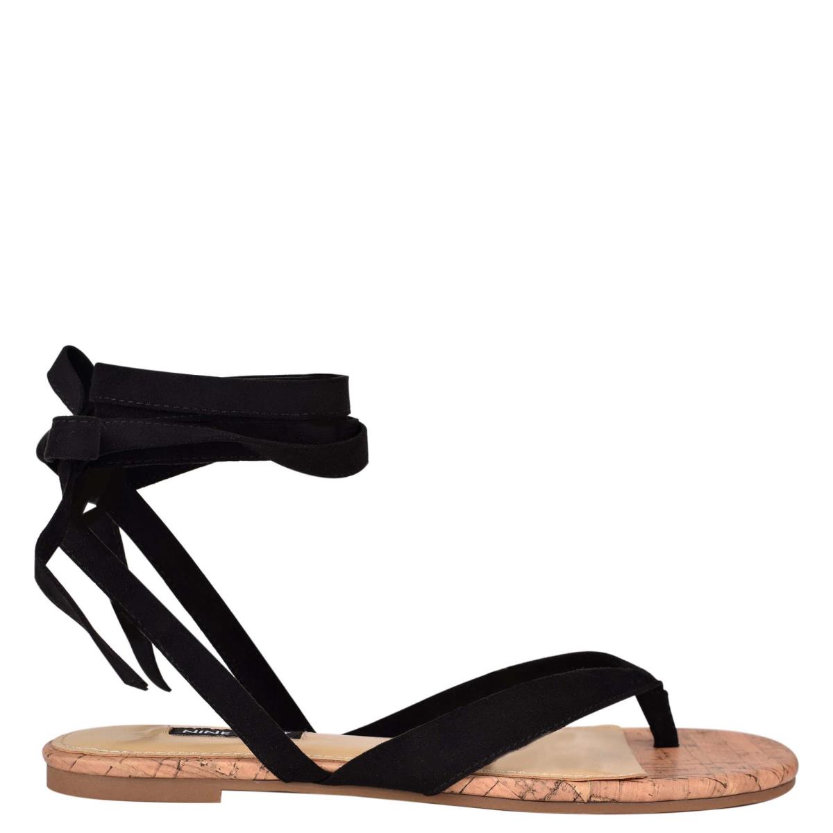 Flat Sandals Nine West Tiedup Ankle Wrap Mujer Negras | 2746LXRCD