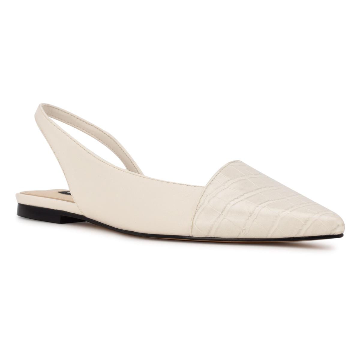 Flats Nine West Beads Slingback Pointy Toe Mujer Beige Creme | 8741WTFZC