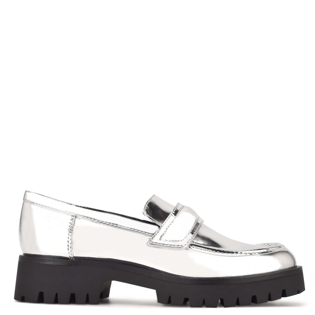 Loafers Nine West Garren Lug Sole Mujer Plateadas | 0342ENXRC