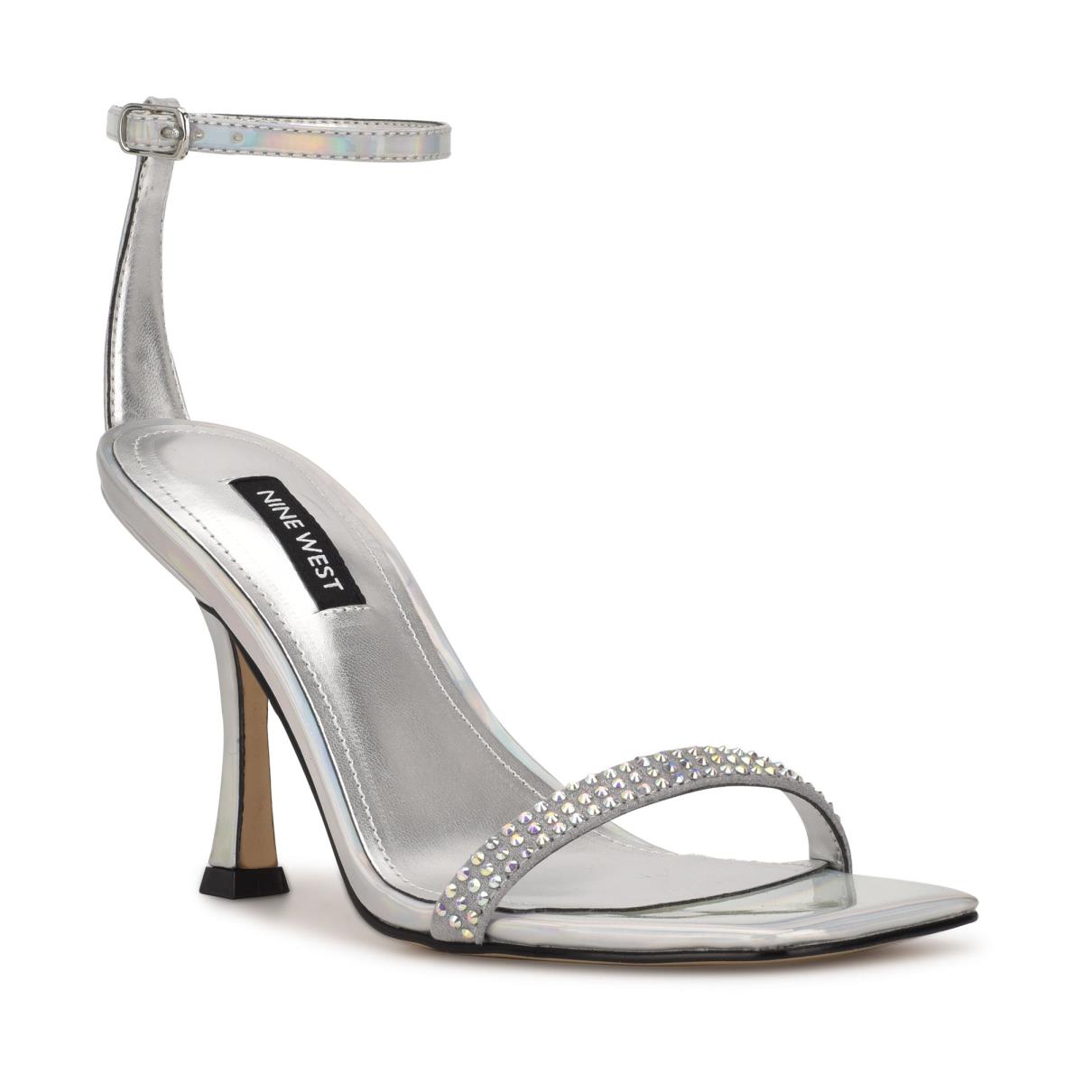 Sandalias Con Tiras Nine West Yess Rhinestone Ankle Mujer Plateadas | 2946JBDLE