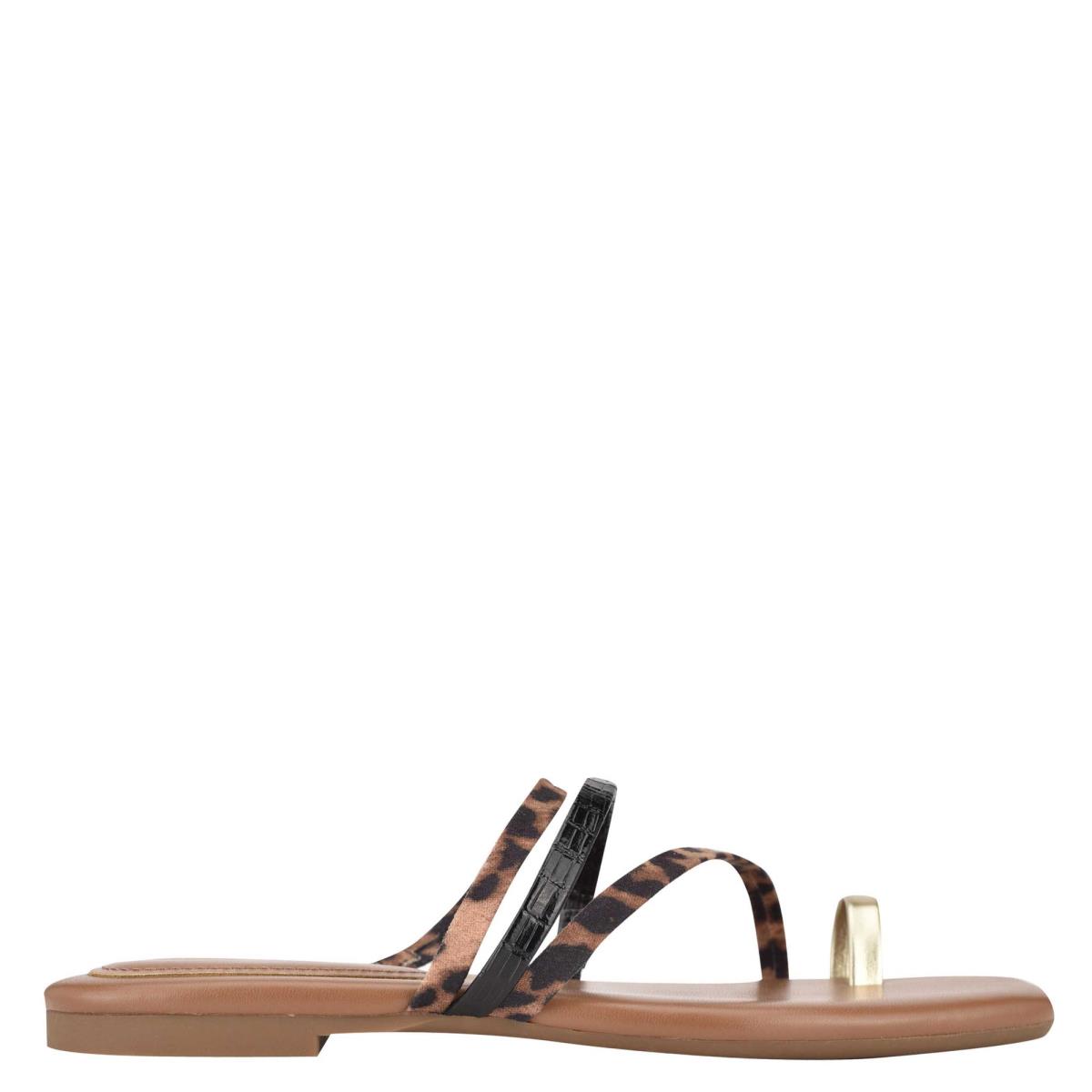 Sandalias Deslizantes Nine West Darbie Flat Toe Ring Mujer Leopardo Multicolor | 0863IBLHE