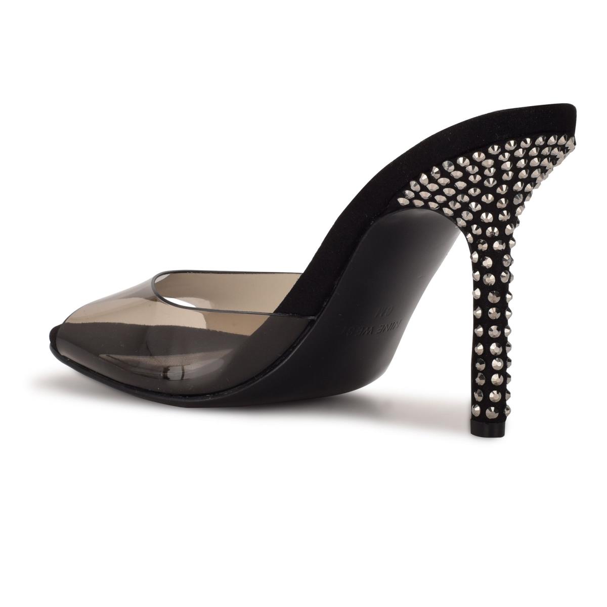 Sandalias Deslizantes Nine West Ido Rhinestone Heeled Mujer Negras | 1290CSKBT