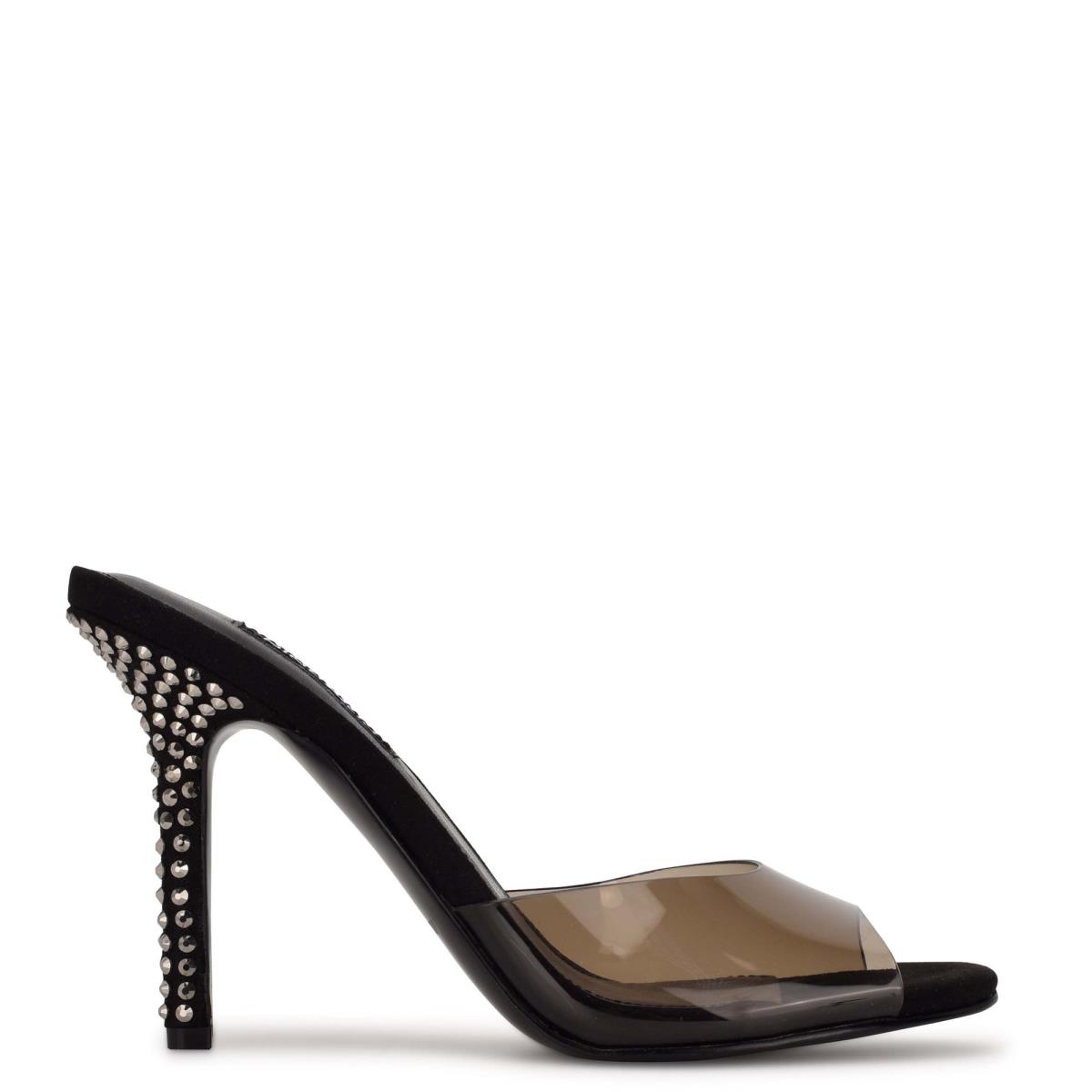 Sandalias Deslizantes Nine West Ido Rhinestone Heeled Mujer Negras | 1290CSKBT