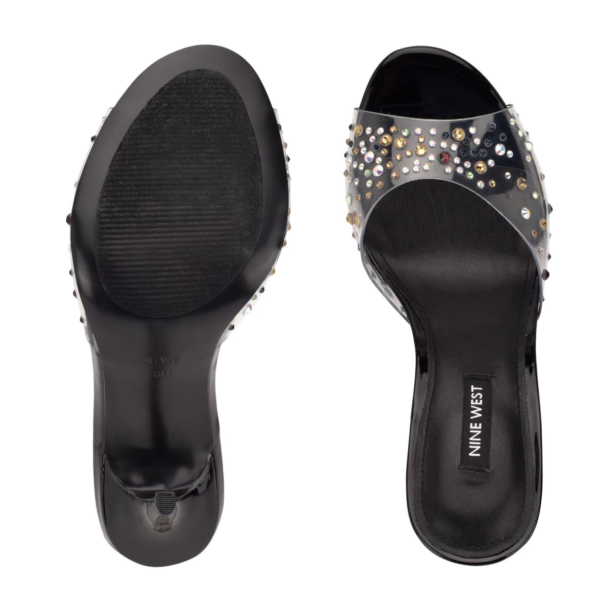 Sandalias Deslizantes Nine West Ido Rhinestone Heeled Mujer Negras | 4928VJZKN