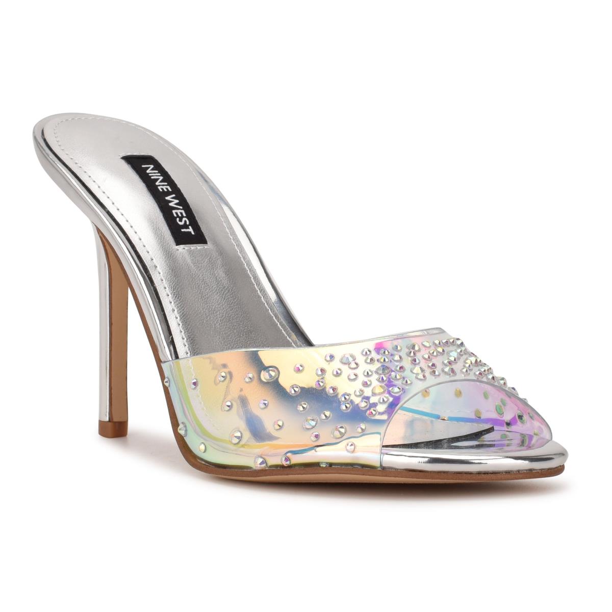 Sandalias Deslizantes Nine West Ido Rhinestone Heeled Mujer Plateadas | 5362DEJWG