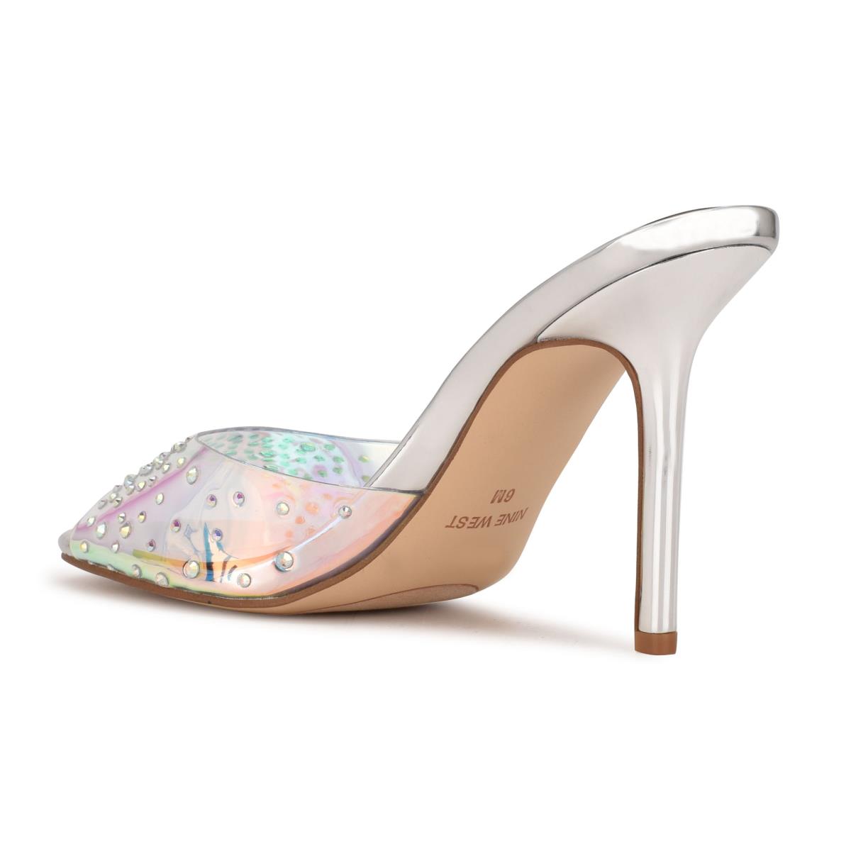 Sandalias Deslizantes Nine West Ido Rhinestone Heeled Mujer Plateadas | 5362DEJWG