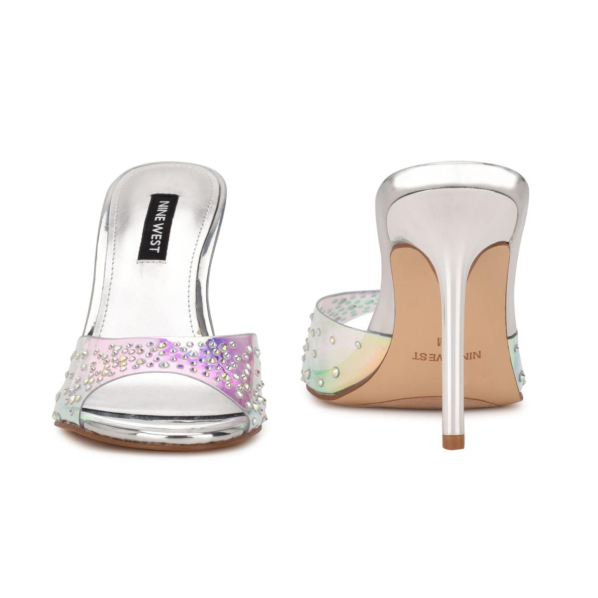 Sandalias Deslizantes Nine West Ido Rhinestone Heeled Mujer Plateadas | 5362DEJWG