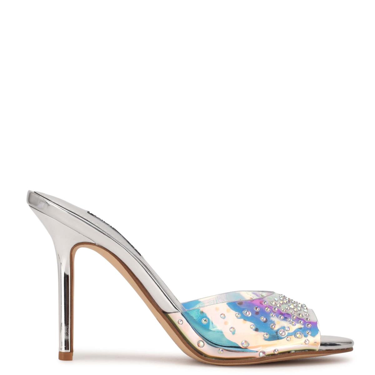 Sandalias Deslizantes Nine West Ido Rhinestone Heeled Mujer Plateadas | 5362DEJWG