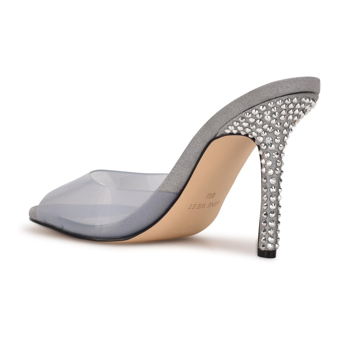 Sandalias Deslizantes Nine West Ido Rhinestone Heeled Mujer Gris Claro | 7843THBRY