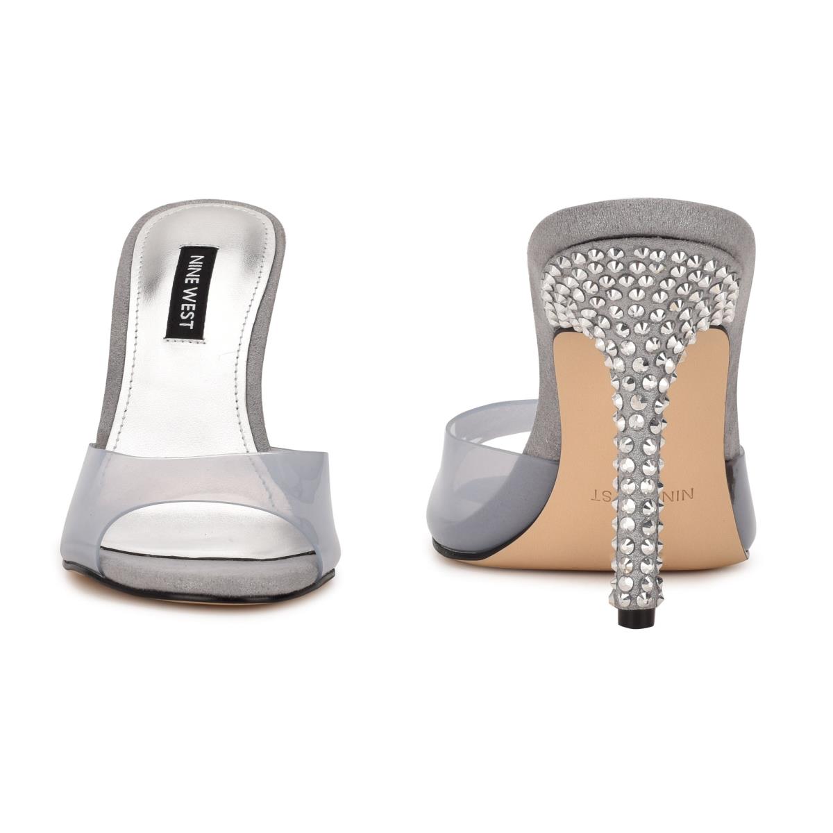 Sandalias Deslizantes Nine West Ido Rhinestone Heeled Mujer Gris Claro | 7843THBRY