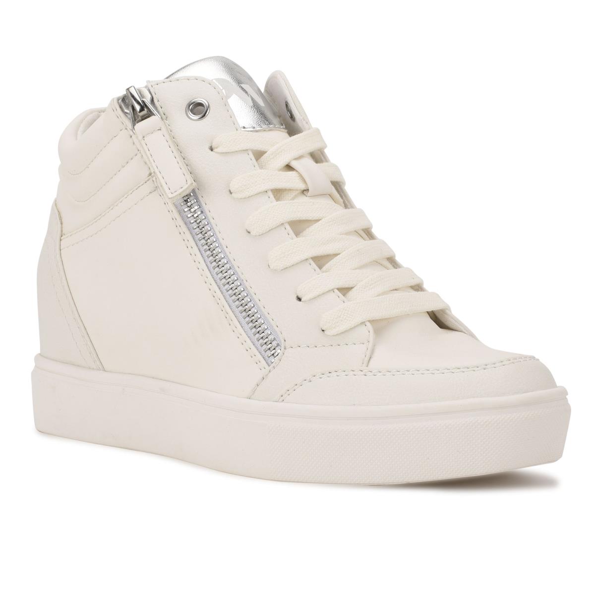 Zapatillas Nine West Tons High Top Hidden Wedge Sneakers Mujer Blancas Plateadas | 2614GKZDR