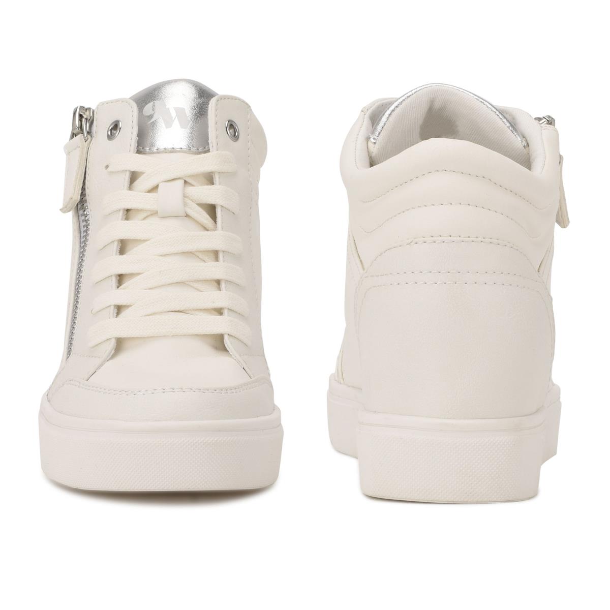 Zapatillas Nine West Tons High Top Hidden Wedge Sneakers Mujer Blancas Plateadas | 2614GKZDR