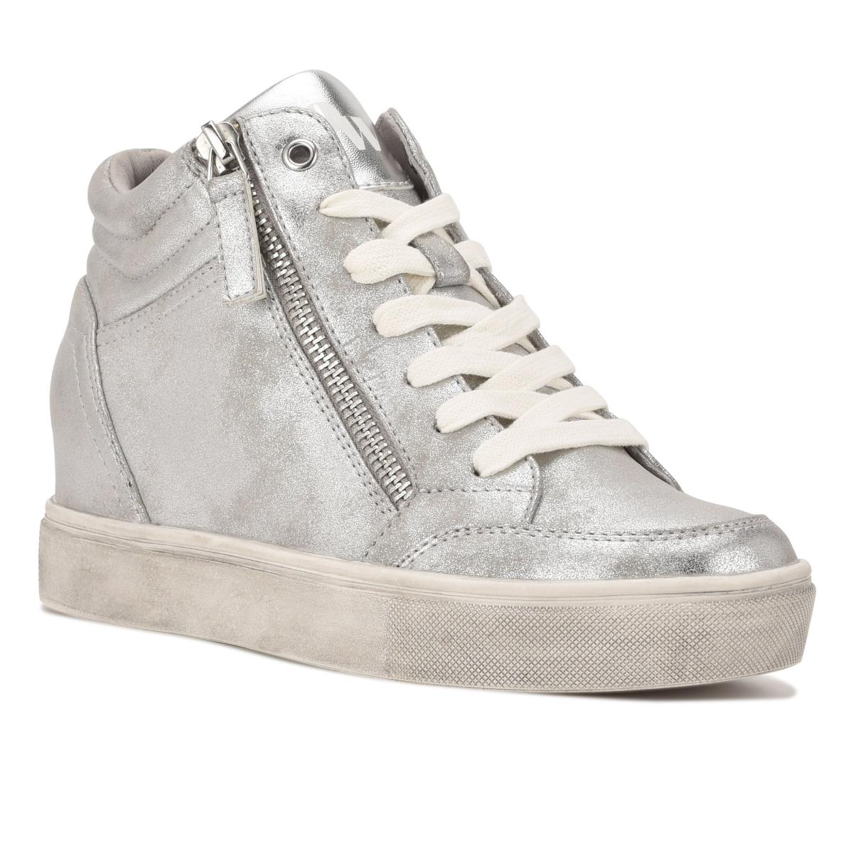 Zapatillas Nine West Tons High Top Hidden Wedge Sneakers Mujer Plateadas | 8413SPODT