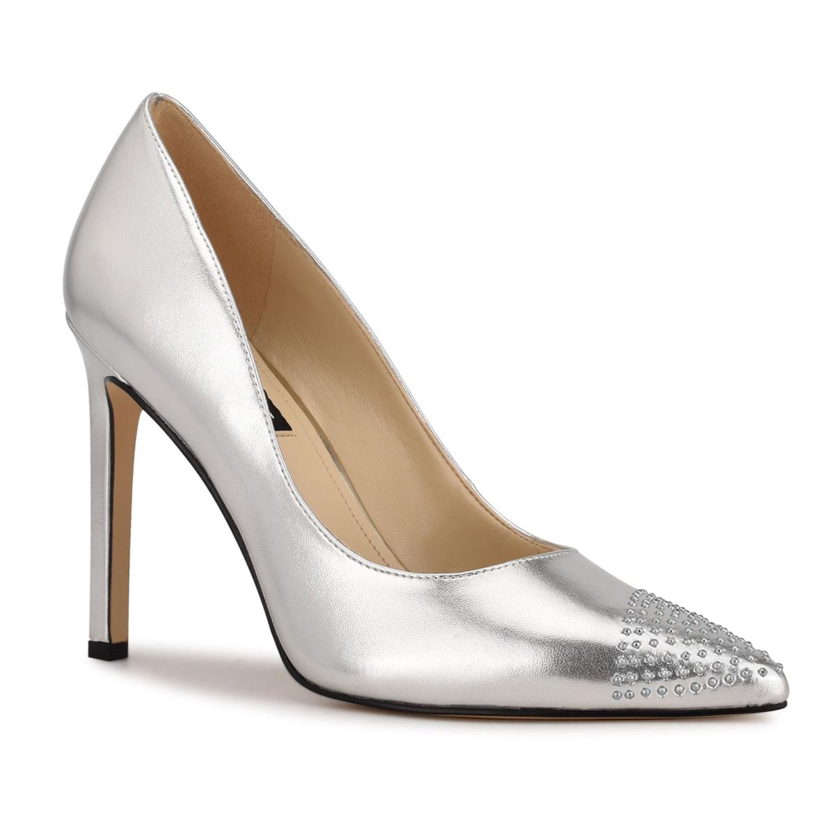 Zapatos De Salon Nine West Tadaa Studded Pointy Toe Mujer Plateadas | 5781EZBFI