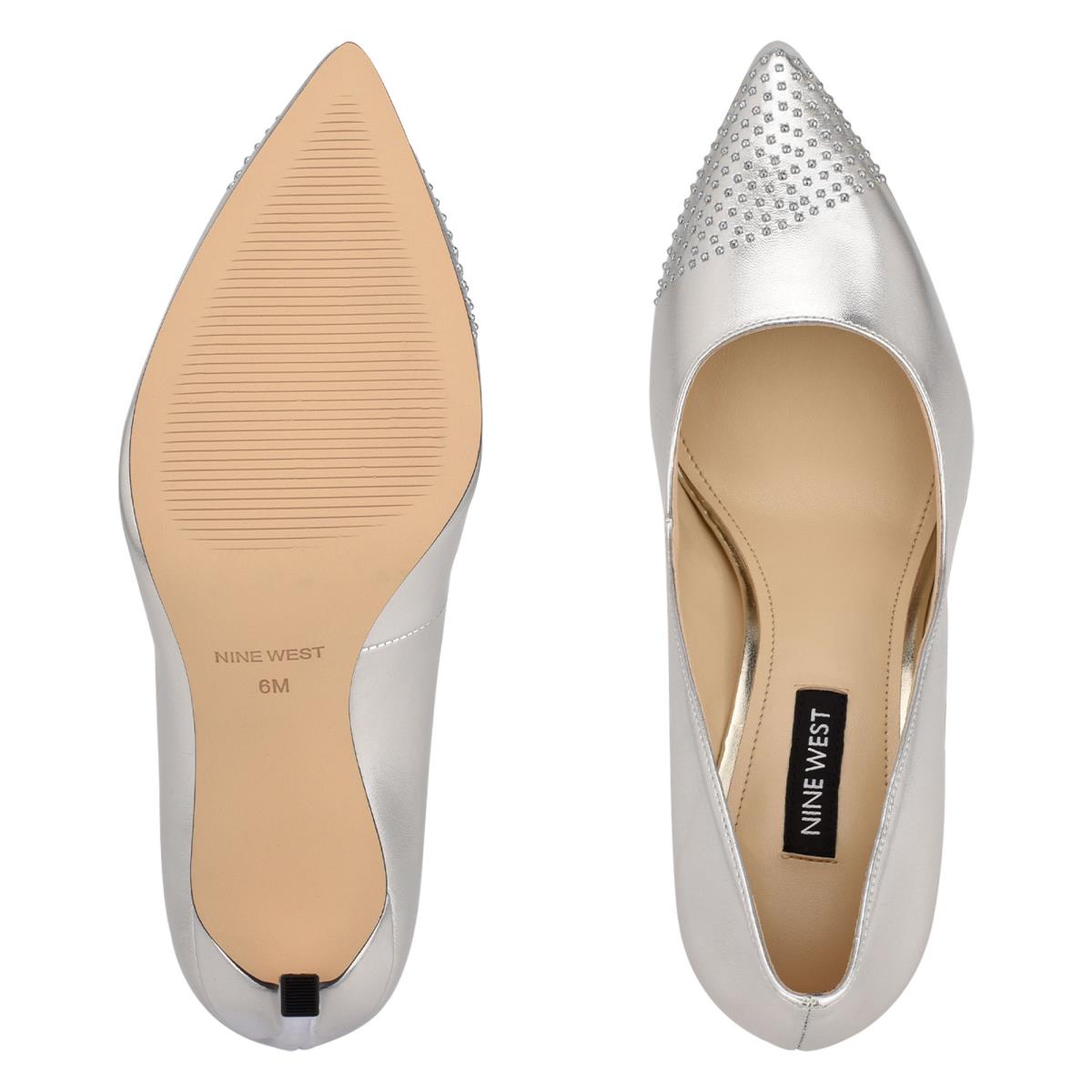 Zapatos De Salon Nine West Tadaa Studded Pointy Toe Mujer Plateadas | 5781EZBFI