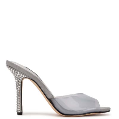 Sandalias Deslizantes Nine West Ido Rhinestone Heeled Mujer Gris Claro | 7843THBRY