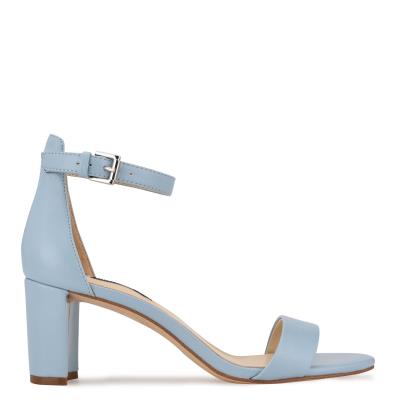 Sandalias Tacones Nine West Pruce Ankle Strap Block Mujer Azules | 0852JBEWN