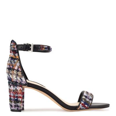 Sandalias Tacones Nine West Pruce Ankle Strap Block Mujer Azules Multicolor | 4862QXBTW