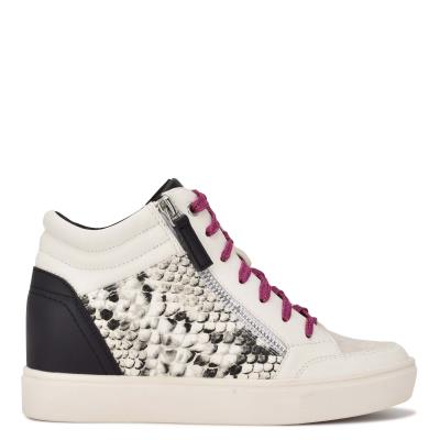 Zapatillas Nine West Tons High Top Hidden Wedge Sneakers Mujer Blancas Serpent | 0759CJUVT